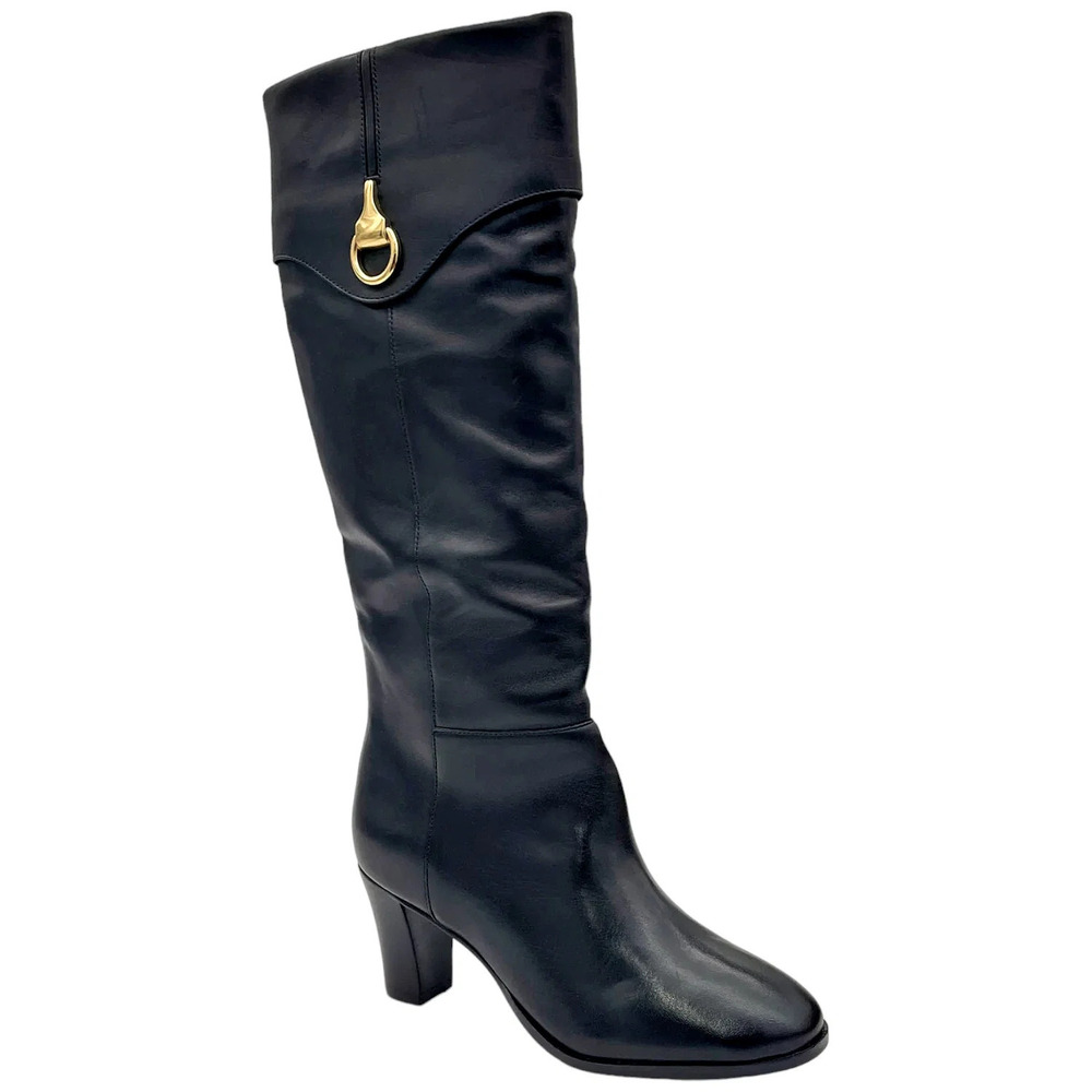Arezzo Savannah Black Leather Long Shaft Boot Black - Medium